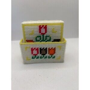 Handmade Plastic Canvis Coasters Set Of 5 Tulips